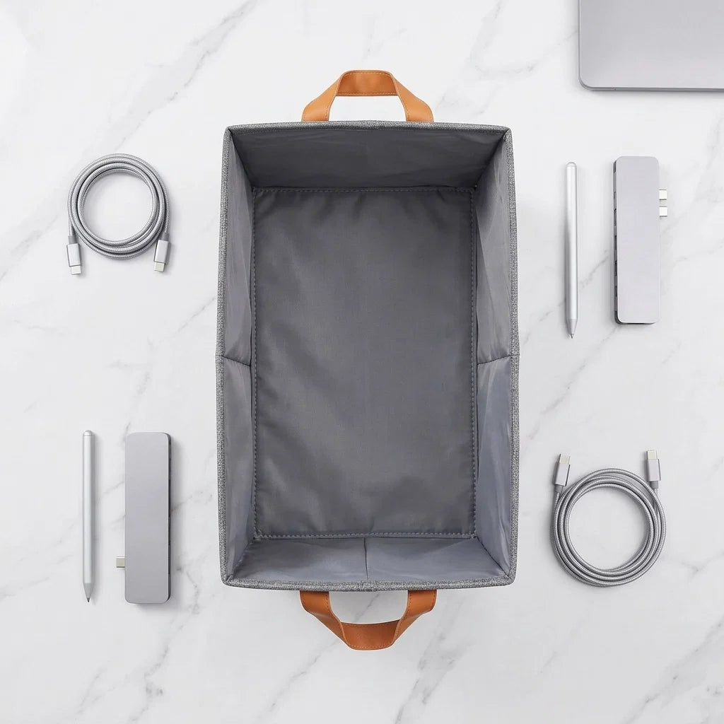 Collapsible Fabric Storage Basket with Reinforced Handles
