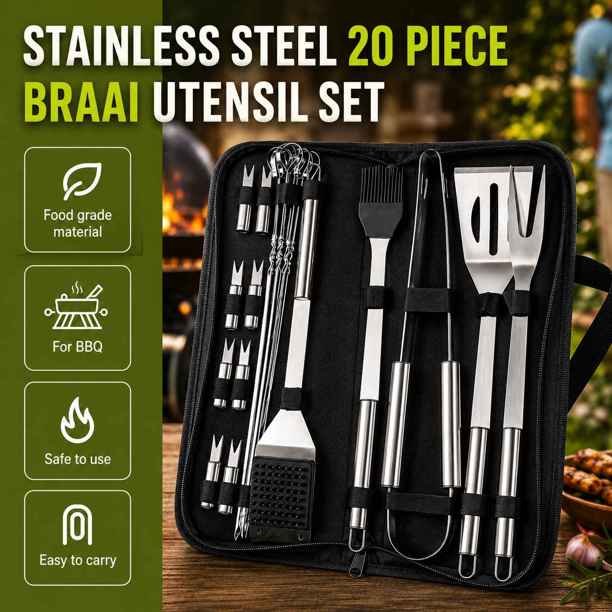 14-Piece Stainless Steel Braai & Grill Tool Set